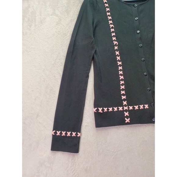 August Silk Logic Cardigan Women Medium Black Knit Silk Long Sleeve Button Front - Picture 6 of 8